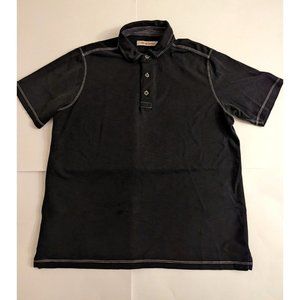 TOMMY BAHAMA POLO SHIRT -M-BLACK WHITE POLY MODAL EMBROIDERED MARLIN GOLF